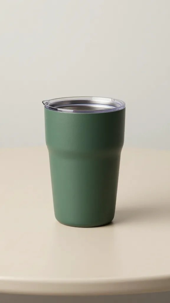 matte forest-green acrylic tumbler on beige table