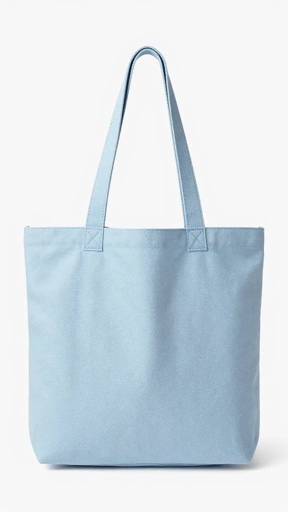 powder-blue canvas tote with matching strap