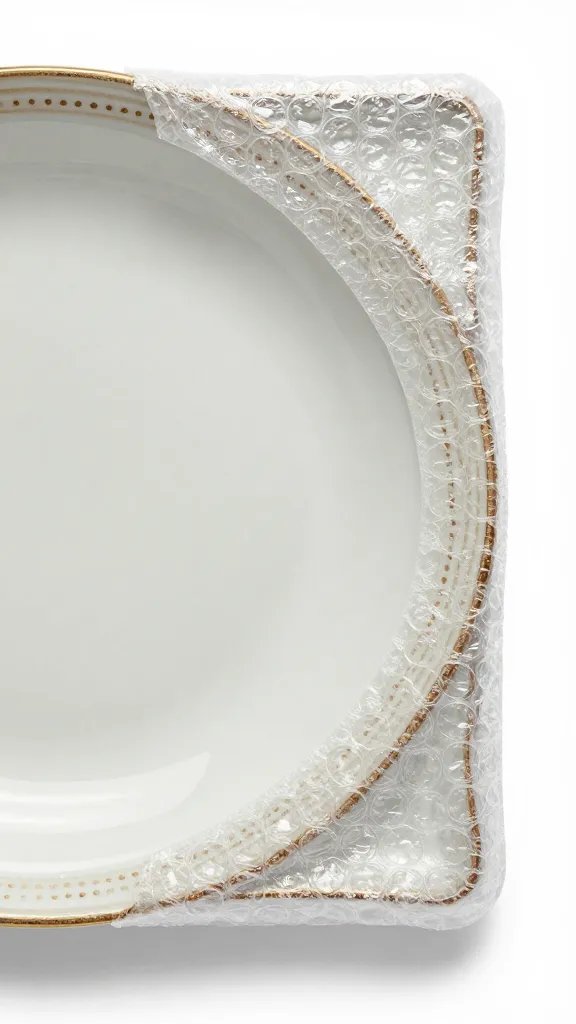 bubble wrap corner protecting antique plate edge