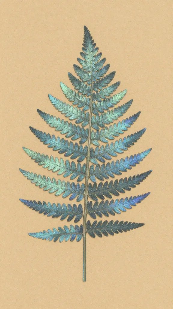 iridescent spray-painted fern frond on kraft paper
