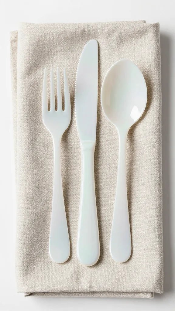 opalescent cutlery set on neutral linen napkin