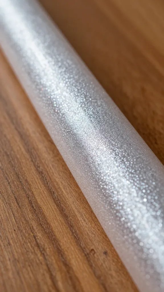 closeup shimmering bubble film runner over wood table
