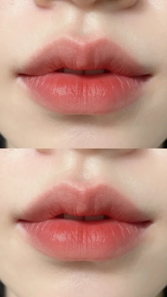 closeup lips: mismatched gradient, matte finish