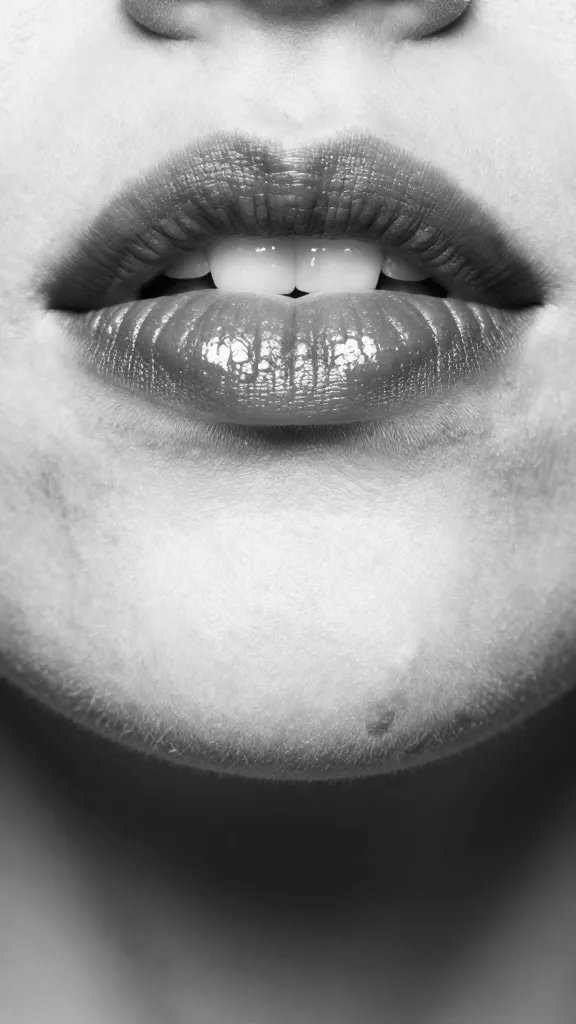 closeup lips: high-contrast two-tone, sharp border