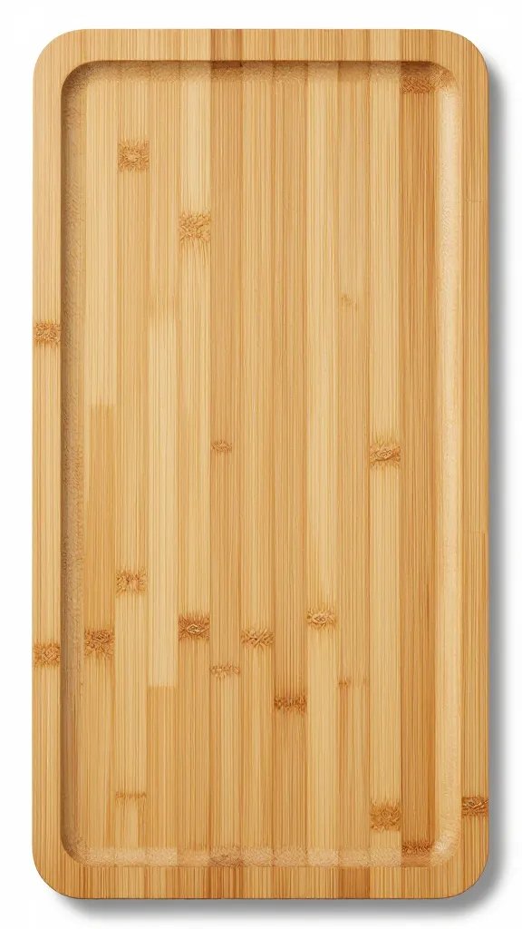 Bamboo serving board with plantain slice texture detail