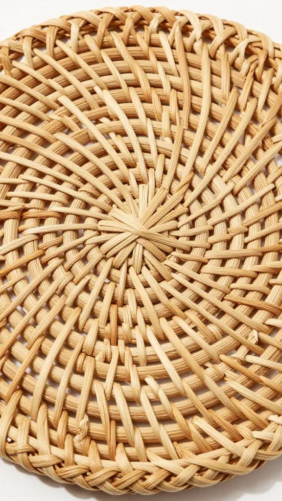 Rattan placemat with braided rim macro