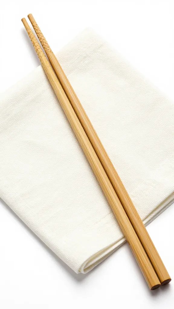 Bamboo chopstick resting on calabash-print napkin