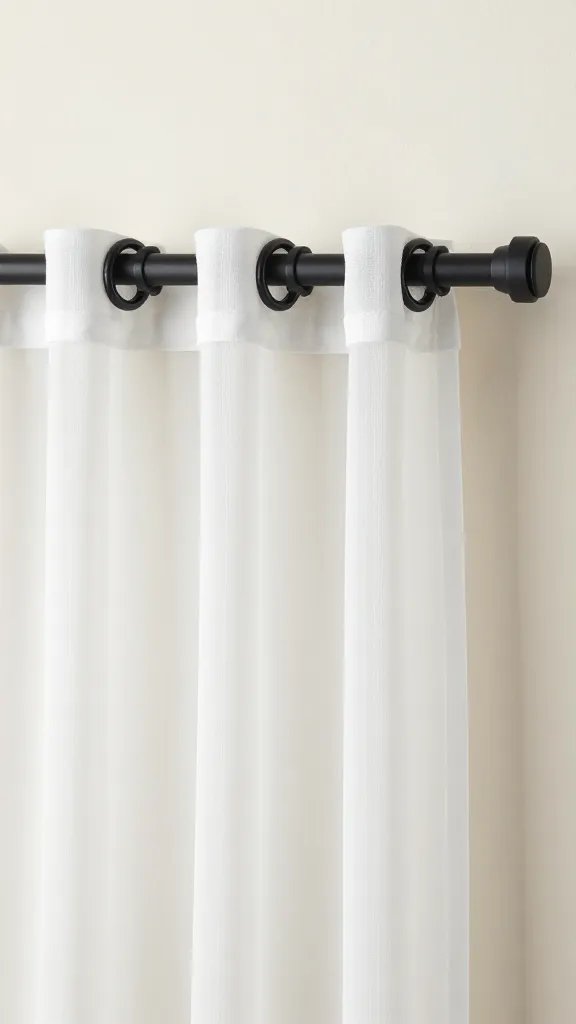 matte black clip-on curtain ring on sheer panel