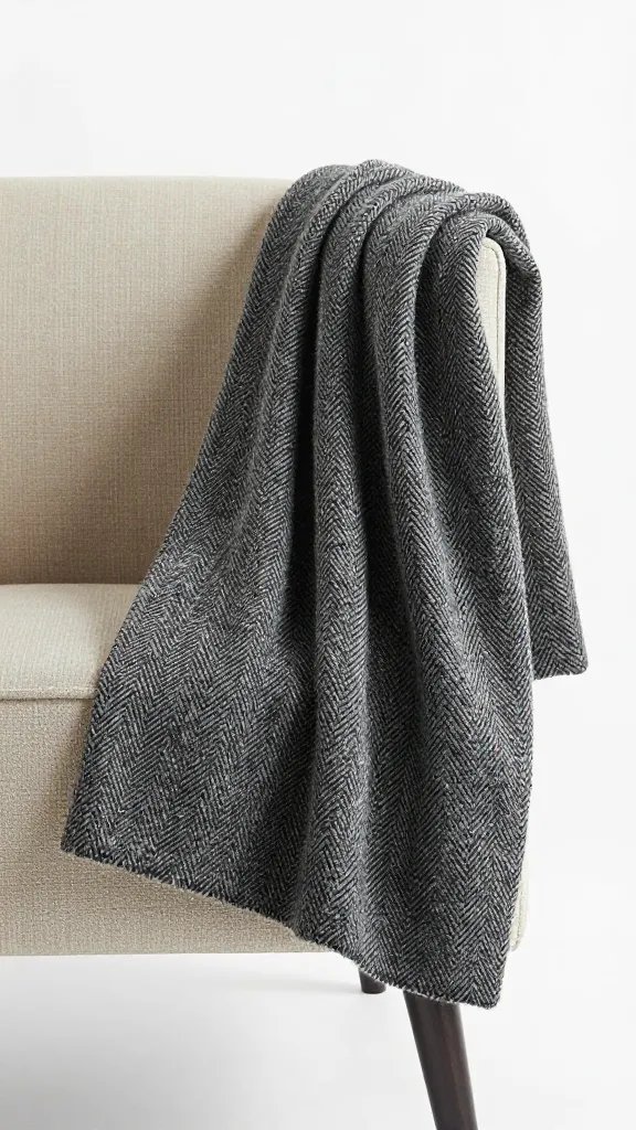 wool herringbone throw draped over armchair arm
