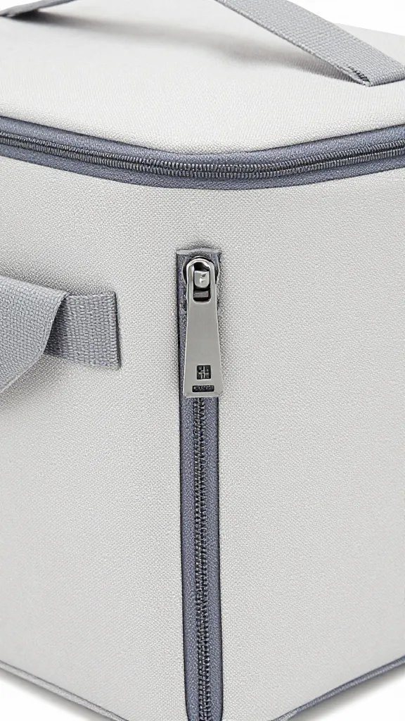 insulated picnic cooler bag zipper detail in soft shade