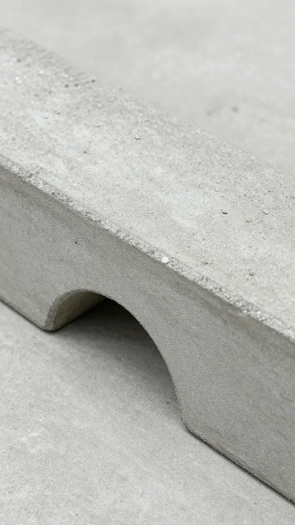 textured concrete paver base anchoring arch foot, closeup