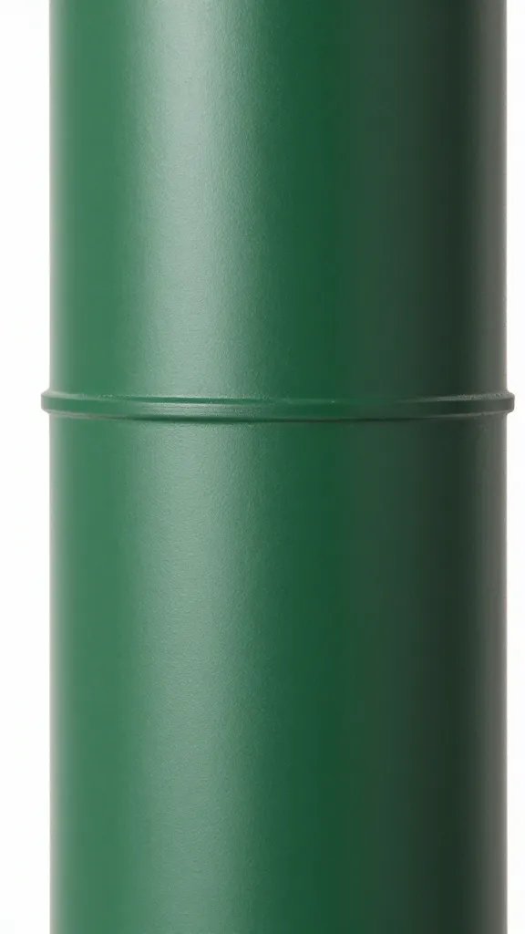 matte forest-green spray finish on PVC pipe, closeup