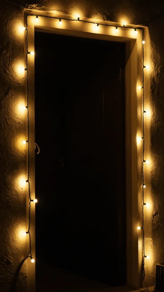 closeup of string lights framing a doorway