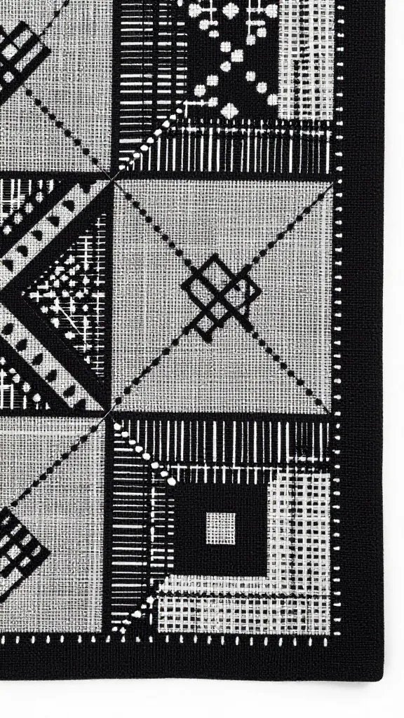 closeup of stitched-resist Adire napkin corner