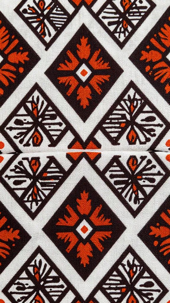 closeup of geometric Adire motif on cotton napkin