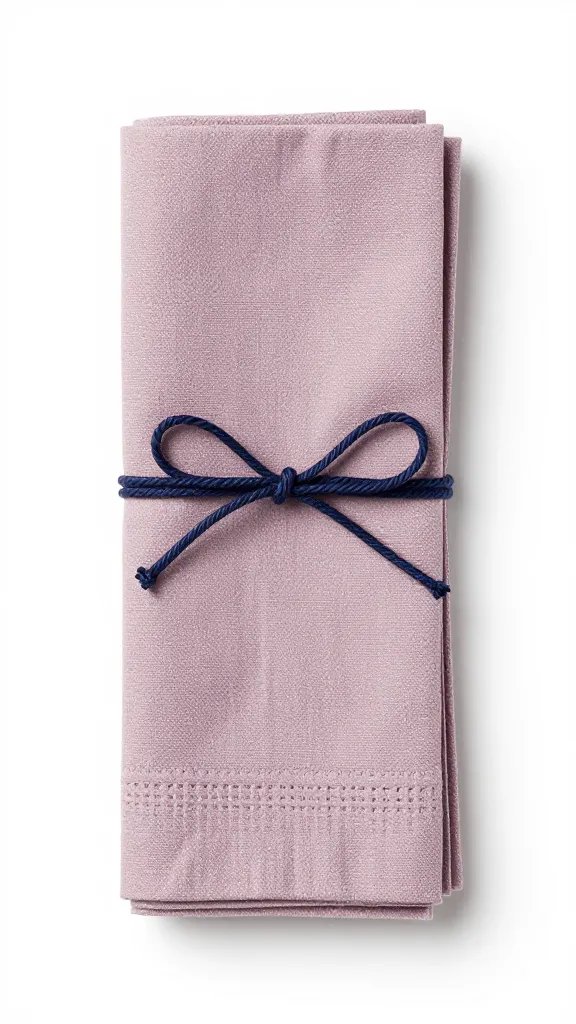 faded mauve napkin tied with navy twine