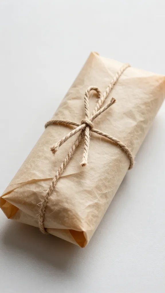 no-mess wrap on parchment, tied with twine