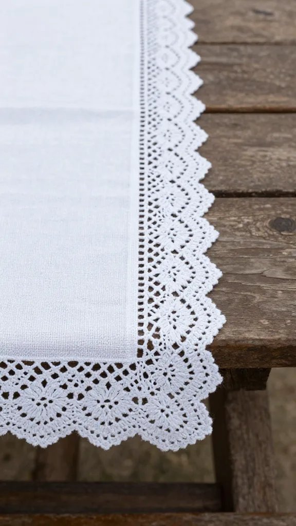 lacy shawl edge used as picnic table runner detail