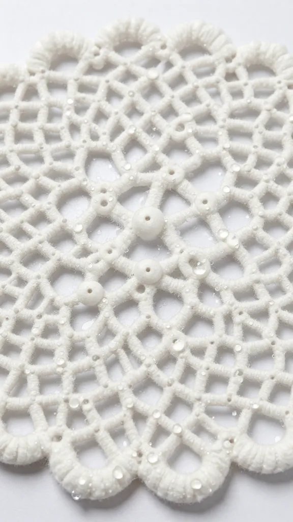 waterproofed cotton doily beads of water on surface
