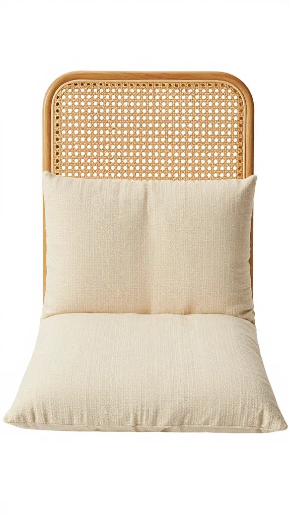 Single lumbar cushion against woven rattan backrest