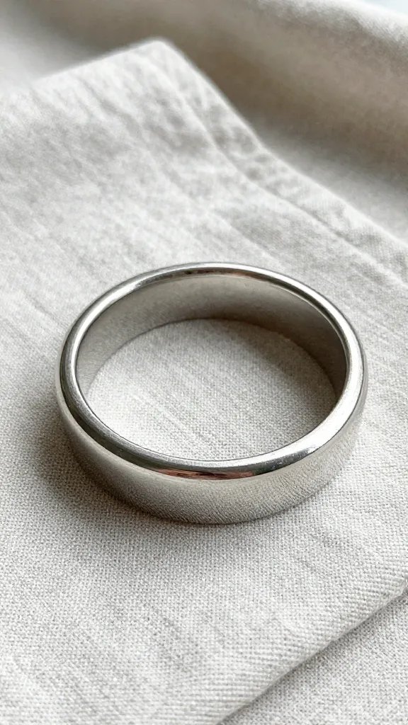 chrome napkin ring on weatherproof linen, shallow depth