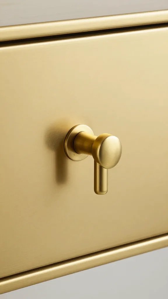 brass cabinet pull on outdoor storage drawer, fingerprint-free