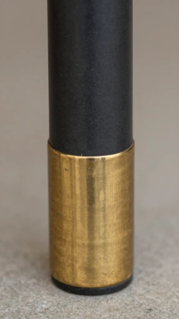 marine-grade brass foot cap on patio chair leg, macro