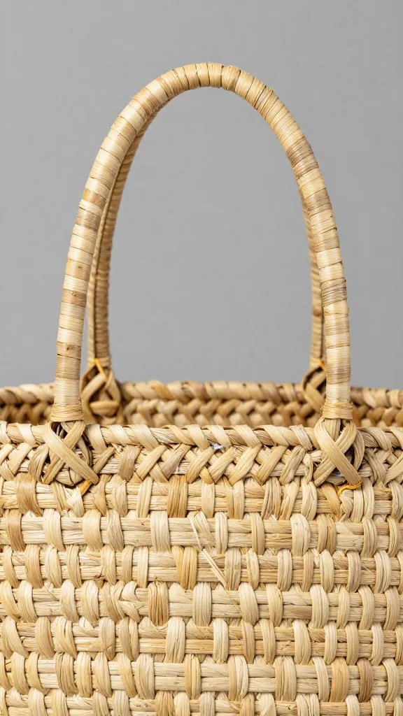 Handwoven Nigerian grass basket handle macro