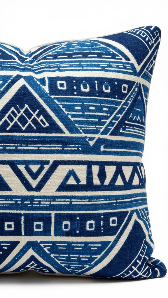 Indigo-dyed Adire pillow with resist pattern closeup