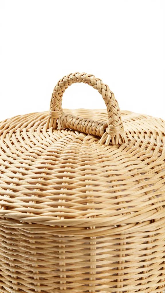 Basket lid with braided loop clasp, natural fibers