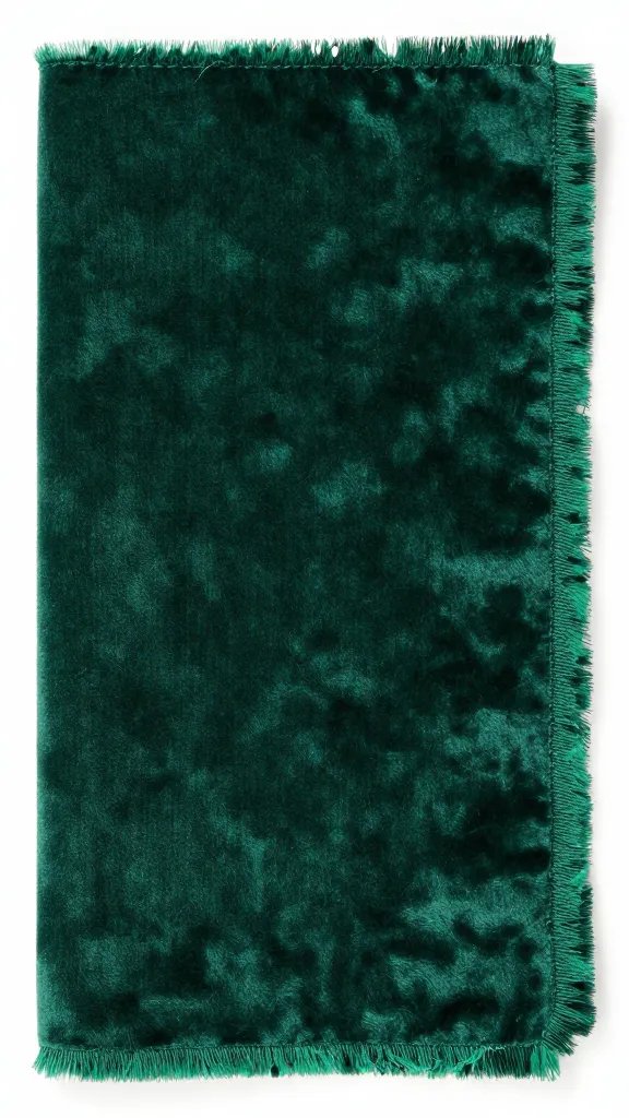 Closeup forest-green velvet napkin with frayed edge