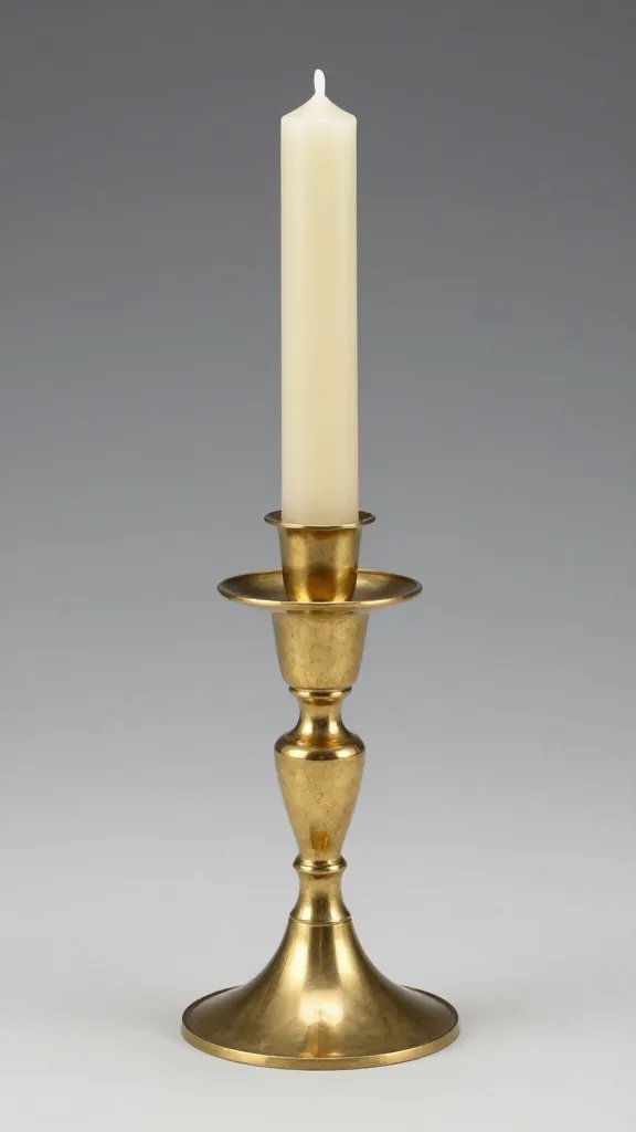 Single brass candlestick with beeswax taper