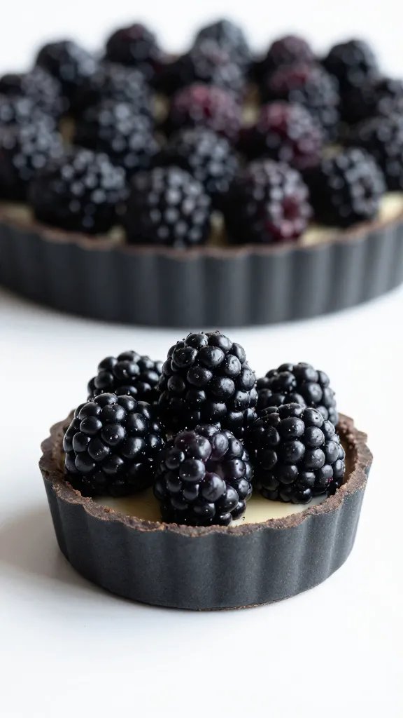 Blackberry tart on matte charcoal stoneware