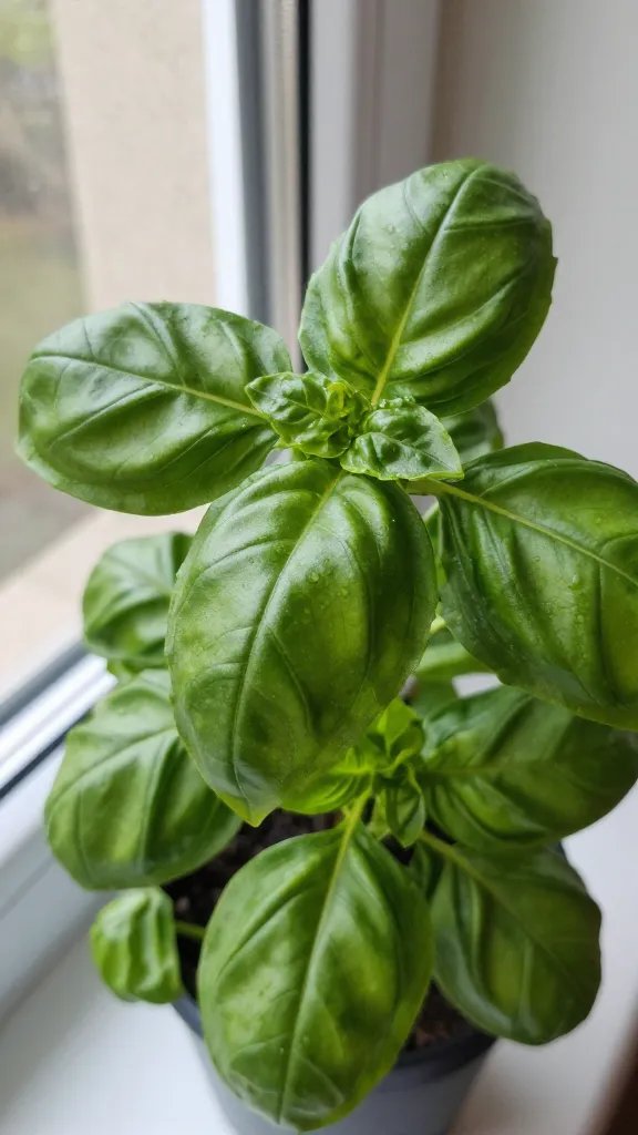 closeup of a wilted basil plant on windowsill