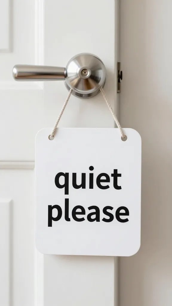 single doorknob with hanging “quiet please” sign