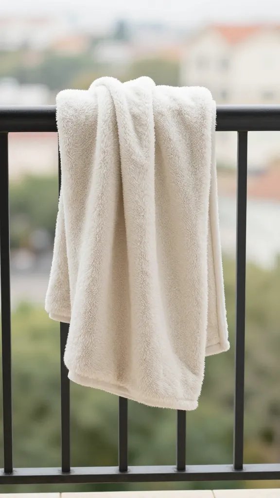 balcony railing with one neatly folded blanket