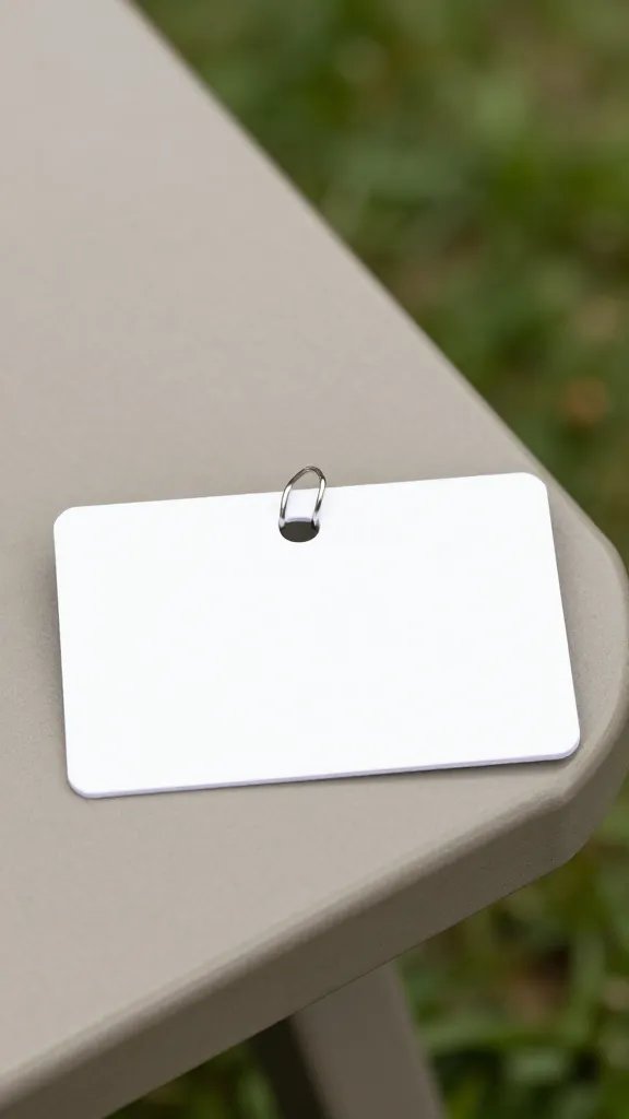 park table corner with clipped name tag