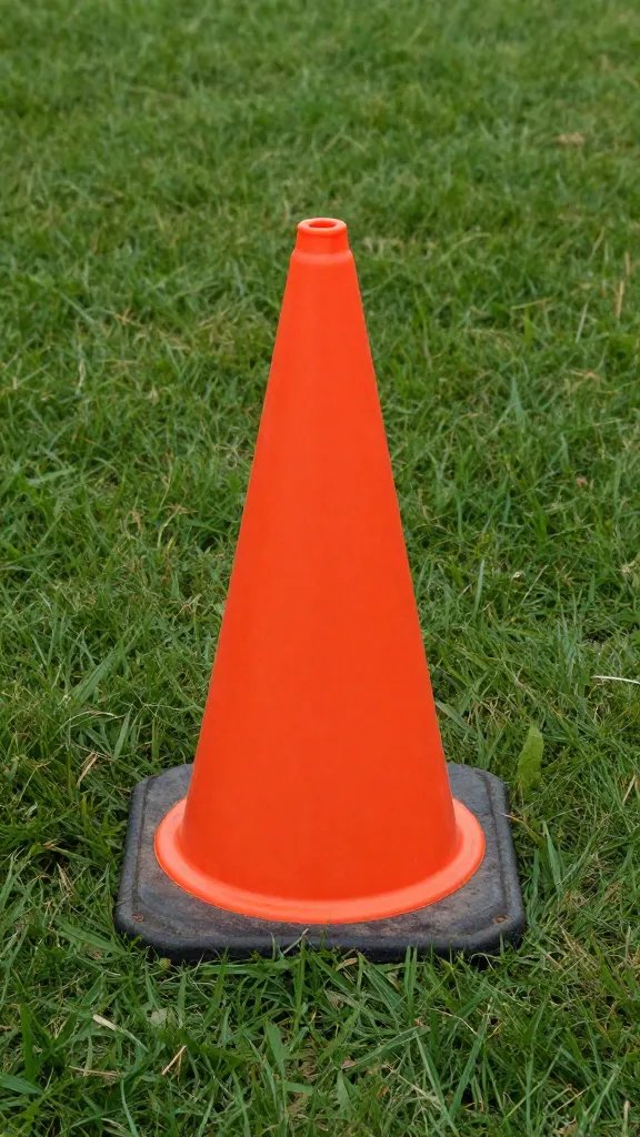 orange traffic cone marking spot on lawn