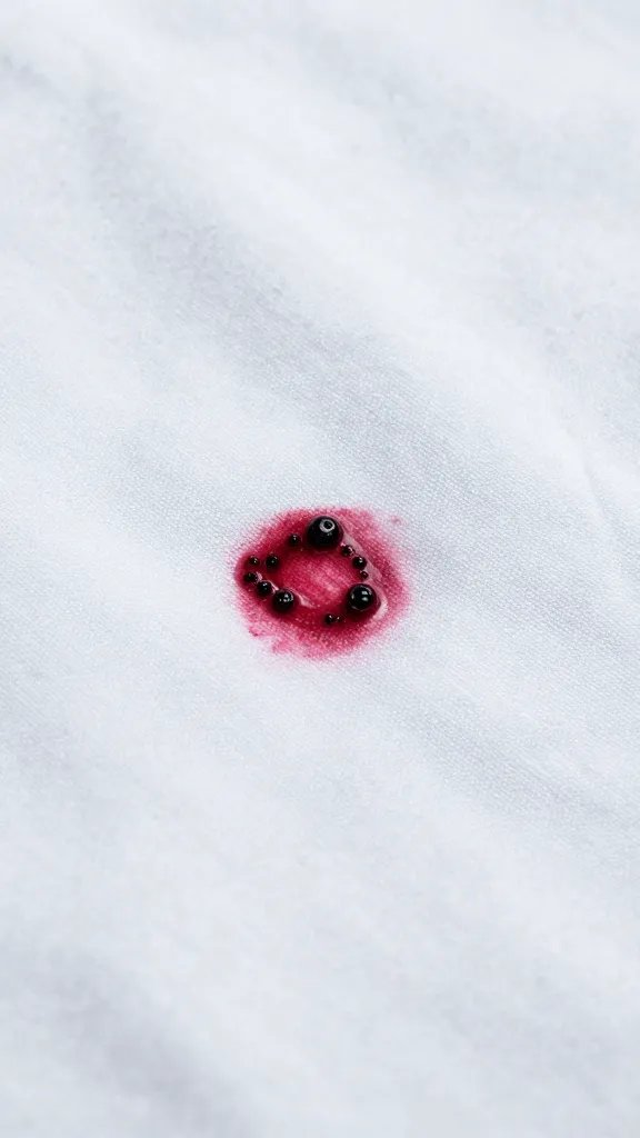 closeup of white picnic blanket corner with fresh berry stain