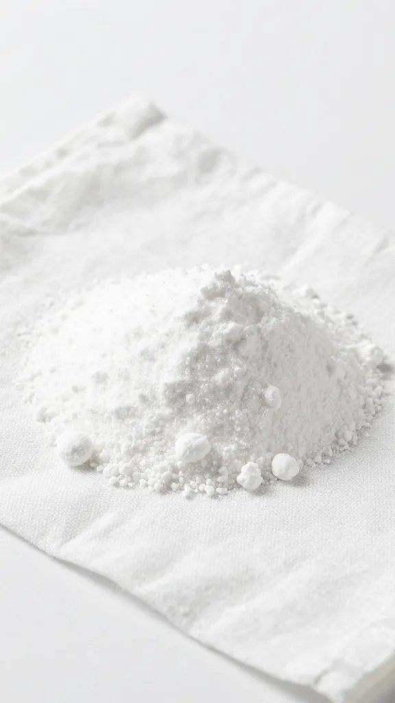 baking soda mound on damp white cloth fiber
