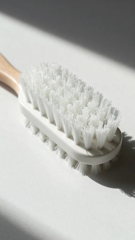 soft-bristle brush scrubbing white weave in sunlight