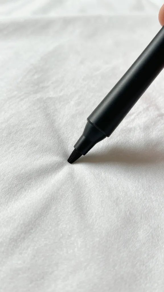 single portable stain pen tip touching white blanket