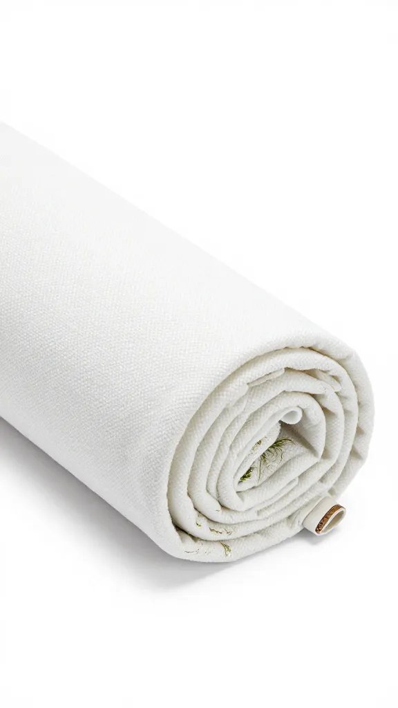 rolled white picnic blanket with faint grass streak end