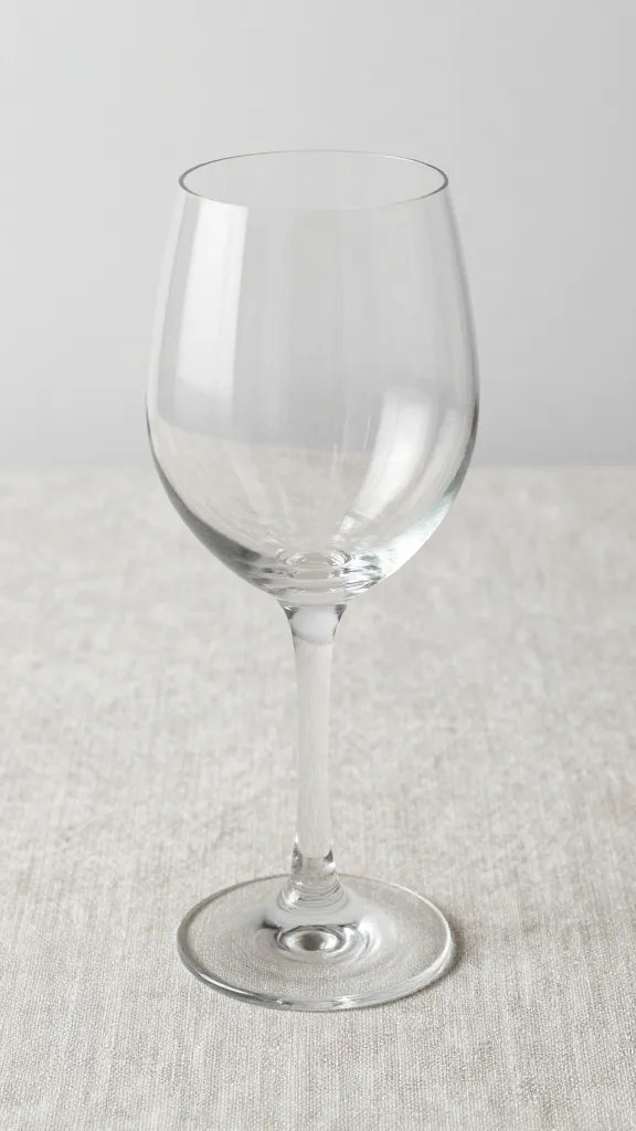 Stemmed wine glass on linen tablecloth, shallow depth