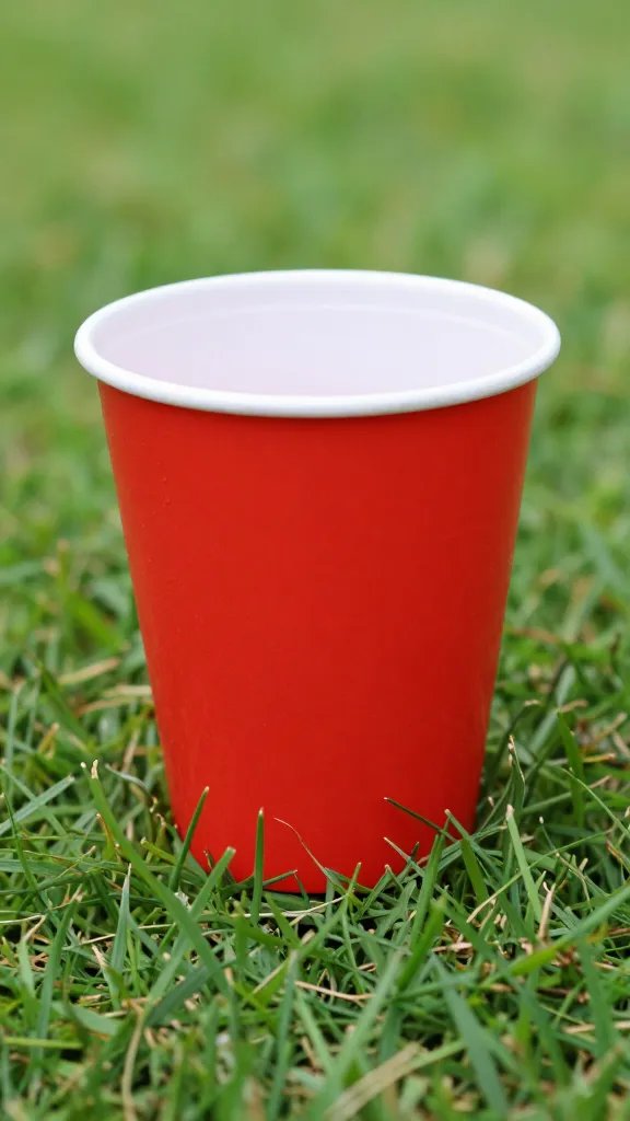 Single lawn game beer pong cup on grass