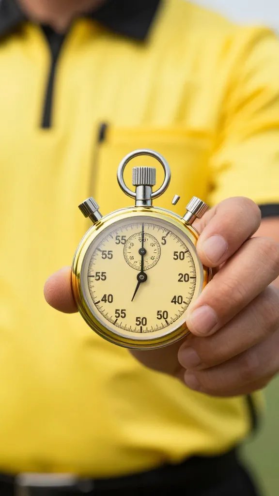 closeup yellow stopwatch in referee’s hand