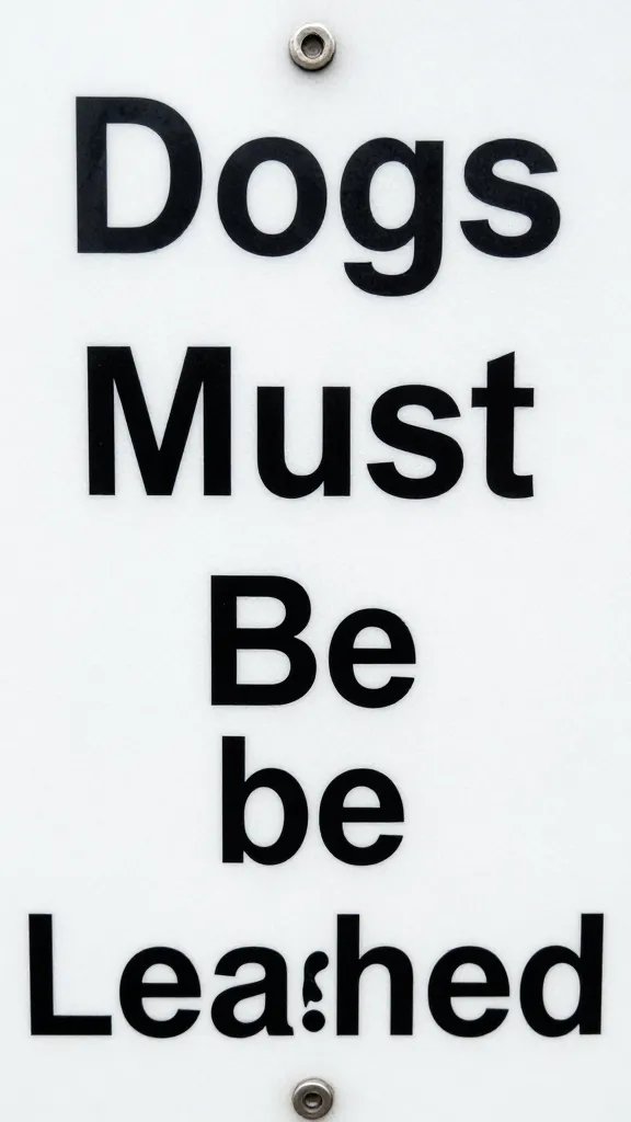 closeup of posted “Dogs Must Be Leashed” park sign