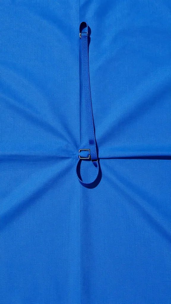 lone blue picnic blanket corner with leash handle resting