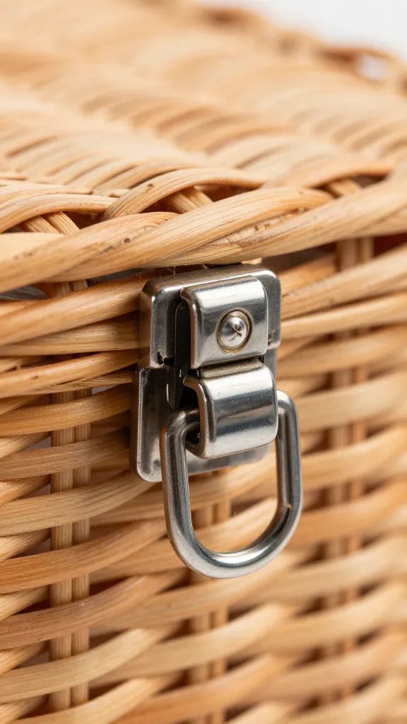 woven picnic basket latch, macro detail