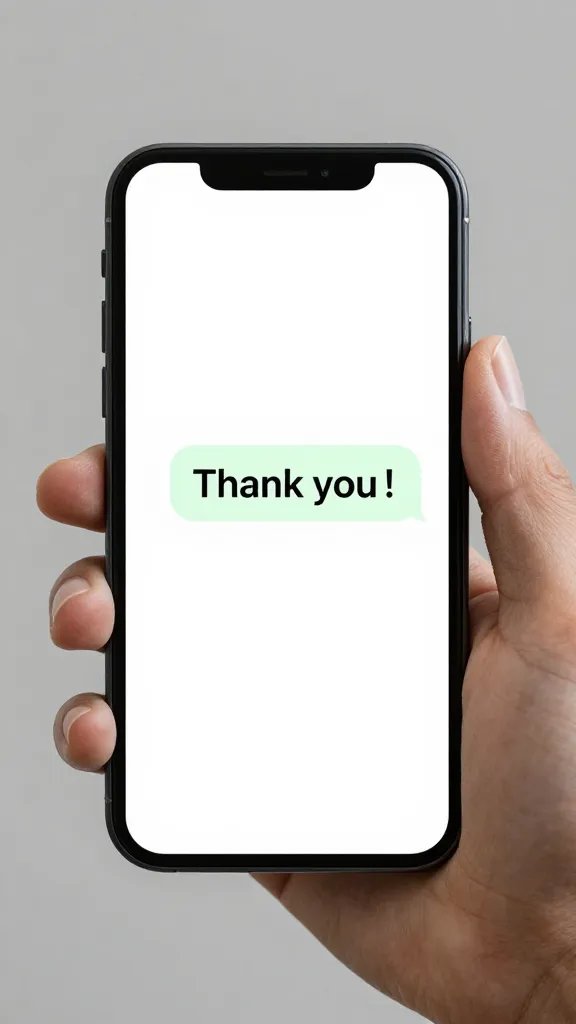 smartphone screen showing “Thank you!” text message